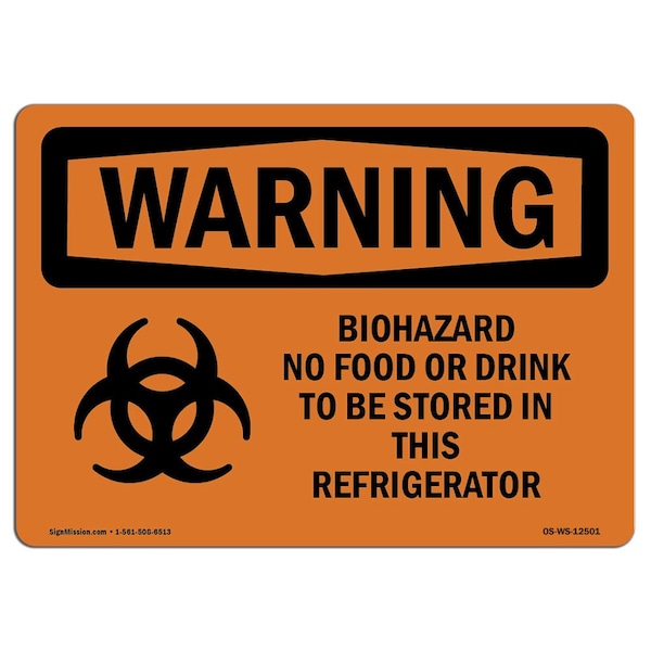 Safety Sign, OSHA WARNING, 3.5" Height, 5" Width, Biohazard No Food Or, Landscape, 10PK